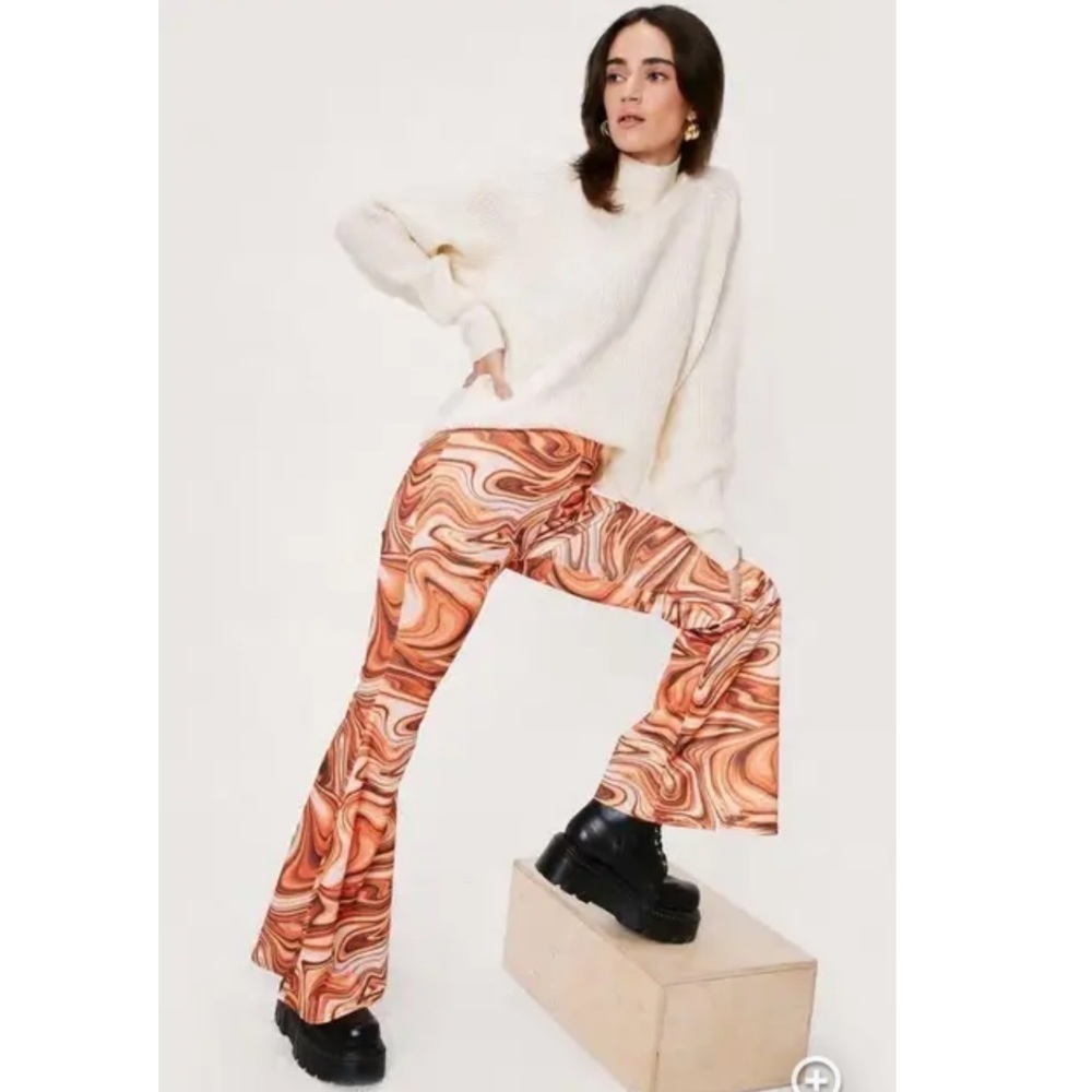 Nasty Gal Recycled Marble‎ Print Flare Pants Sz 6 NWT